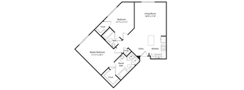 a floor plan of a studio apartment with a bedroom and a living room