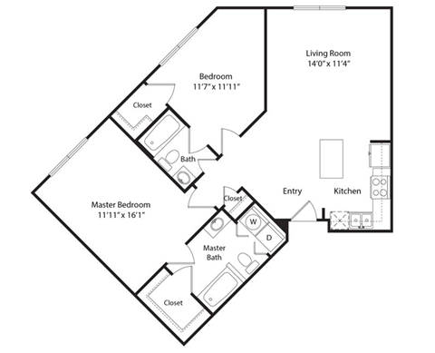 a floor plan of a studio apartment with a bedroom and a living room
