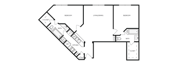 a floor plan of a studio apartment with a bedroom and a living room