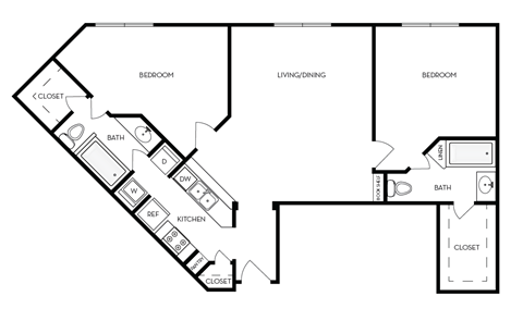 a floor plan of a studio apartment with a bedroom and a living room