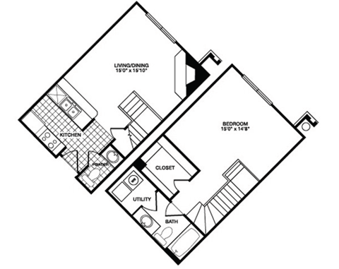 a floor plan of a small house with a bedroom and a living room