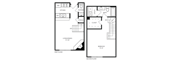 a floor plan of a small house with a bedroom and a living room