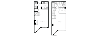 a floor plan of a house with a bedroom and a living room