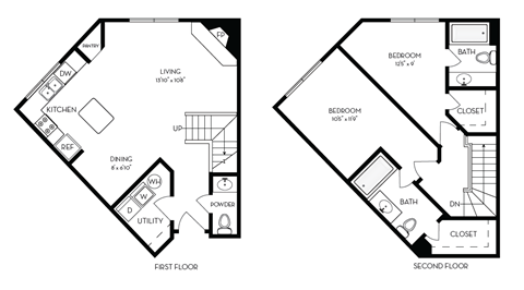 a floor plan of a house with two bedrooms and a living room and a bathroom