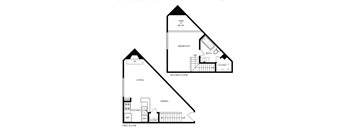 a floor plan and a plan of a house shaped like a triangle