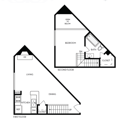 a floor plan and a plan of a house shaped like a triangle