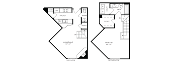 a floor plan of a small house with a bedroom and a living room