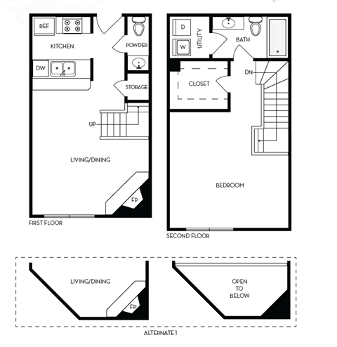 a blueprint of three floor plans of a house with bedrooms and a living room