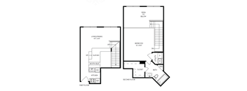 a floor plan of two bedrooms with a bathroom and a living room