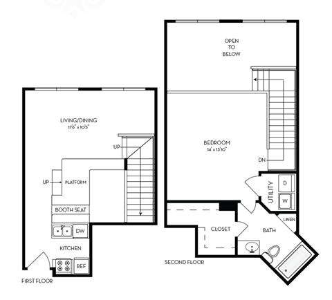a floor plan of two bedrooms with a bathroom and a living room