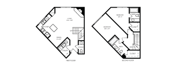 the floor plans for two bedrooms and a bathroom are shown in this drawing