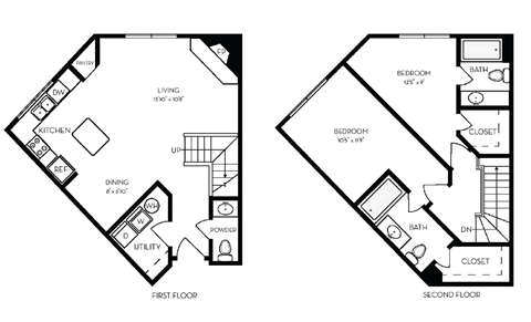 the floor plans for two bedrooms and a bathroom are shown in this drawing
