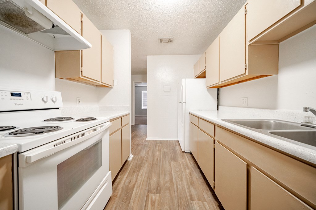 the preserve at ballantyne commons apartment kitchen with stove and sink