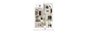 a stylized floor plan with a bedroom and living room