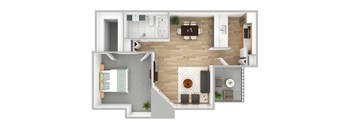 the aerial view of the bedroom floor of the house with the living room
