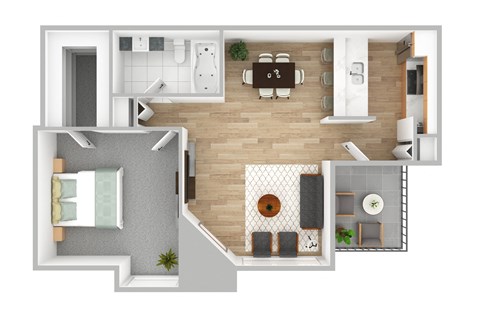 the aerial view of the bedroom floor of the house with the living room