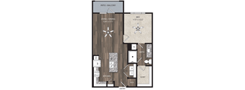 a floor plan of a living room with a bedroom and a kitchen