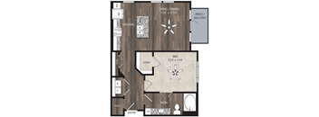 a floor plan of a living room with a bedroom and a kitchen