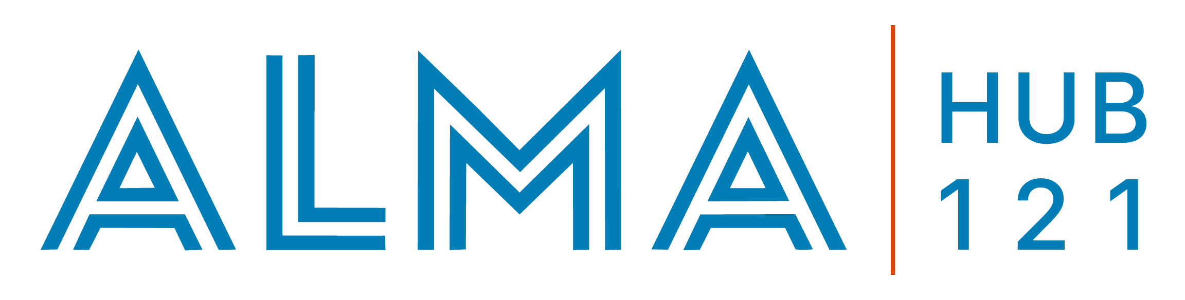 The image features the text "ALMA HUB 121" in blue on a black background.