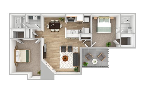 a bedroom floor plan with a bathroom and a living room