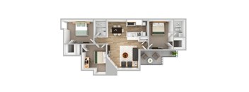 a 3d floor plan of a house with a bedroom and living room