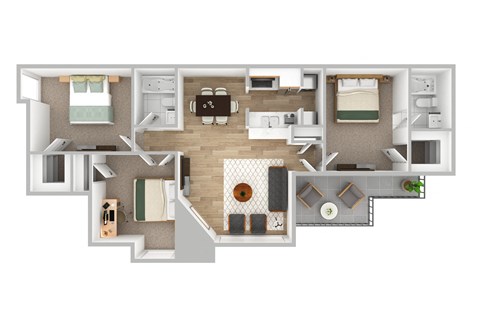 a 3d floor plan of a house with a bedroom and living room