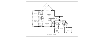 A black and white floor plan of a house with a terrace, garden room, and two living rooms.