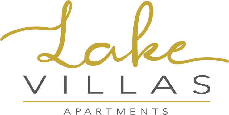 Lake Villas Apartments logo with gold and black text.