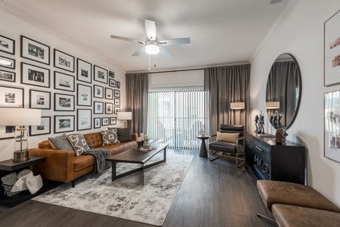a living room with a couch and a coffee table