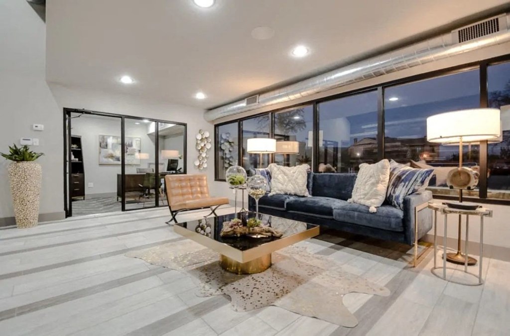 a living room with a couch and a coffee table
