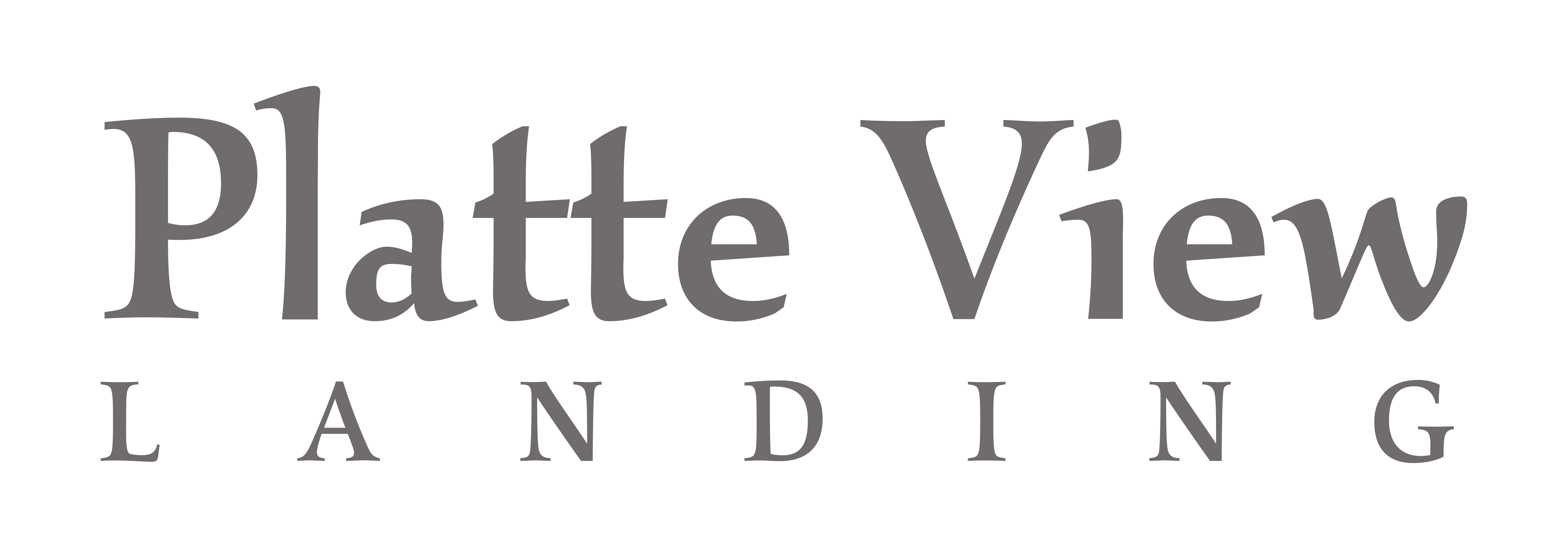A black background with the words "Platte View Landing" in white.