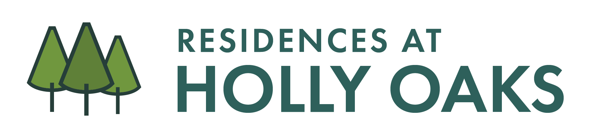 A logo for Residences at Holly Oaks featuring three green oak trees.