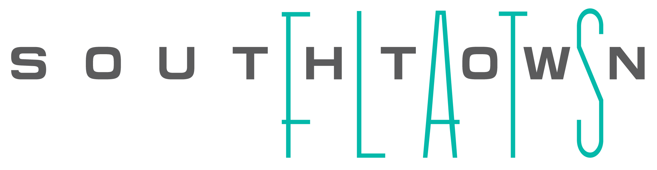 The image shows the text "SOUTHTOWNS FLATS" in a stylized font with a black background.