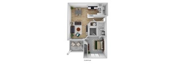 a furnished floor plan of a two bedroom apartment