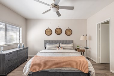 Bedroom with a nice interior designat Augusta Court Apartments, Houston, 77057
