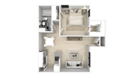 a floor plan of a bedroom with a bathroom and a living room