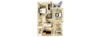 a rendering of a 3d floor plan of a studio apartment