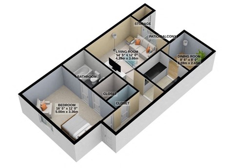 a floor plan of a home with a bedroom and a living room