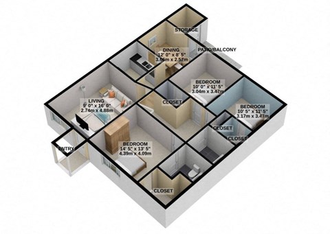 floor plan of a three story house with bedrooms and a living room