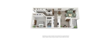 1 bed 2 bath floor plan A at Augusta Court Apartments, Houston, TX