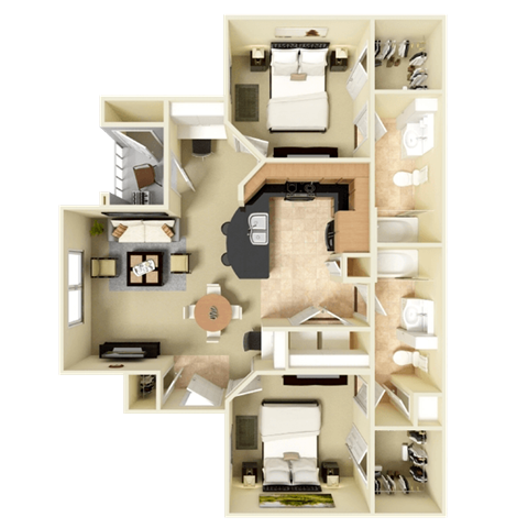 a rendering of a 3d floor plan of a house