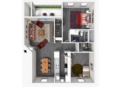 2 bed 1 bath floor plan Aat The Alara, Houston, TX, 77060