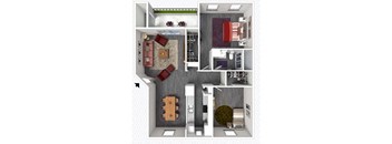 2 bed 1 bath floor plan B at The Alara, Houston, TX