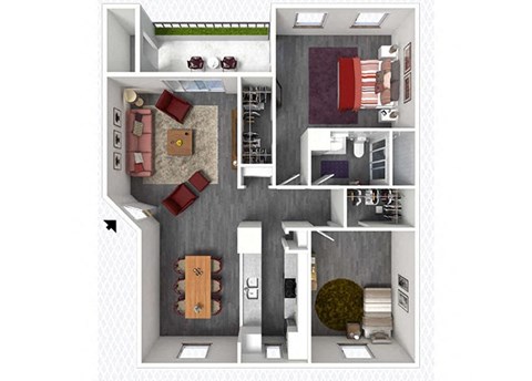 2 bed 1 bath floor plan B at The Alara, Houston, TX