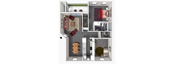 2 bed 1 bath floor plan C at The Alara, Houston, 77060