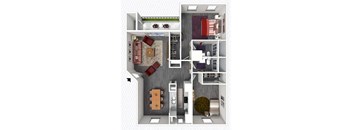 2 bed 2 bath floor plan at The Alara, Houston, Texas
