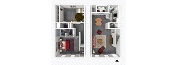 2 bed 1.5 bath floor plan at The Alara, Houston