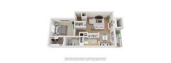 a stylized floor plan of a 1 bedroom apartment  at Oaks of Westchase, Houston