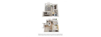 a stylized floor plan of a 1 bedroom apartment  at Oaks of Westchase, Texas, 77042