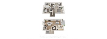 a stylized floor plan of a 3 bedroom apartment  at Oaks of Westchase, Texas